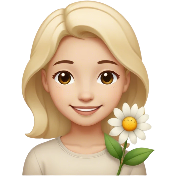 A girl smiling face with closed, curved eyes and a small flower on the side, symbolizing contentment, gratitude, and personal growth. 😊🌸 emoji