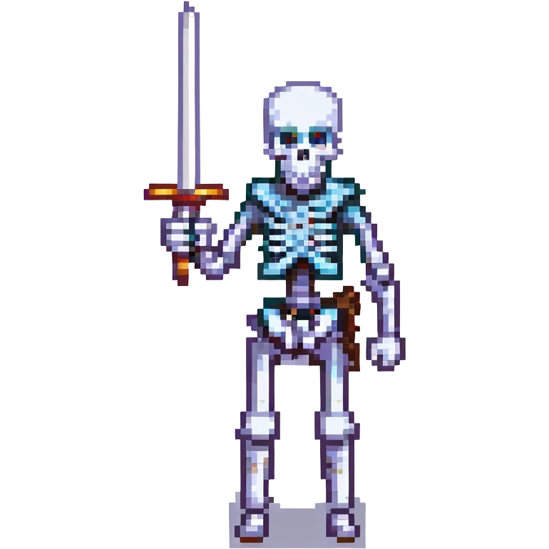 sword-wielding skeleton, pixel art, simple background emoji