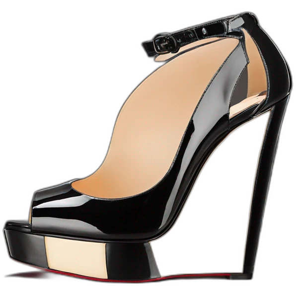 Platform wedges black louboutin sandal patent emoji