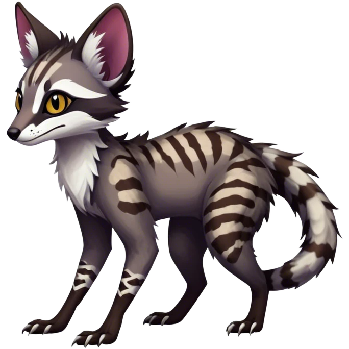 Feral Rare Fantasy dark colorful Vernid-Sergal-Genet-Trico-species by LiLaiRa, random markings, tufted ears, full body emoji