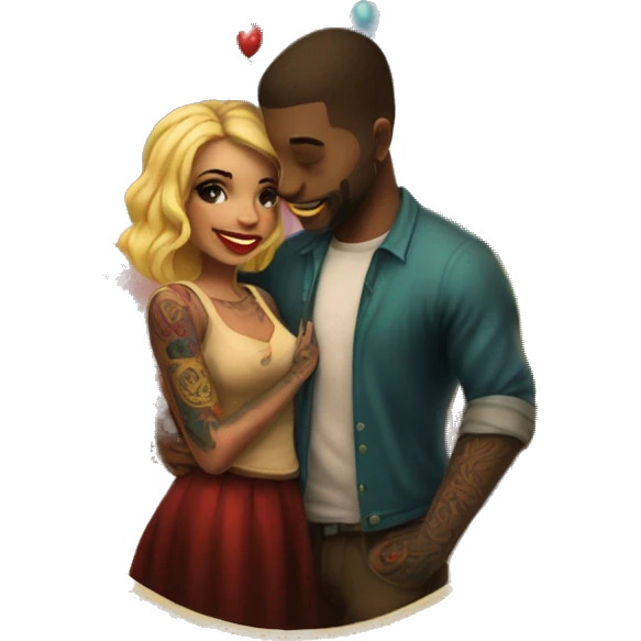 Romantic carnival date for beautiful tattooed couple emoji
