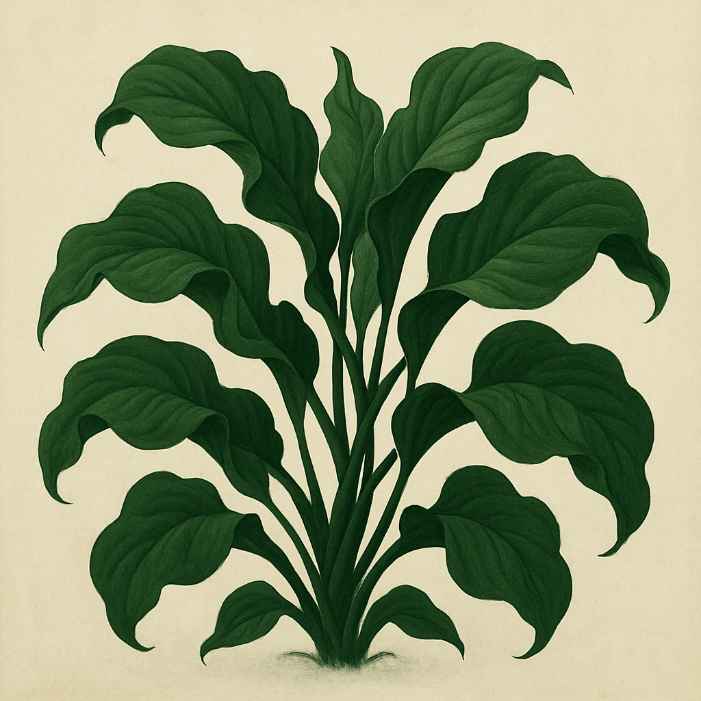 dark green organic plant with natural flowing shapes, lush leaves, no pot, minimal background emoji