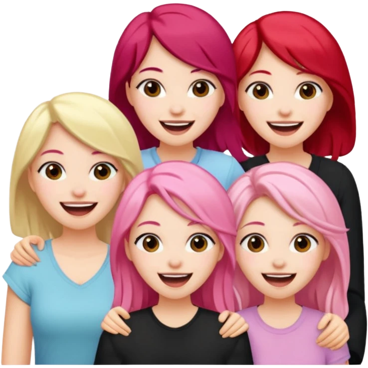 Girlfriend emoji - 5 white girlfriends, two with black hair, one with medium blonde hair, one with  pale pink hair,  emoji
