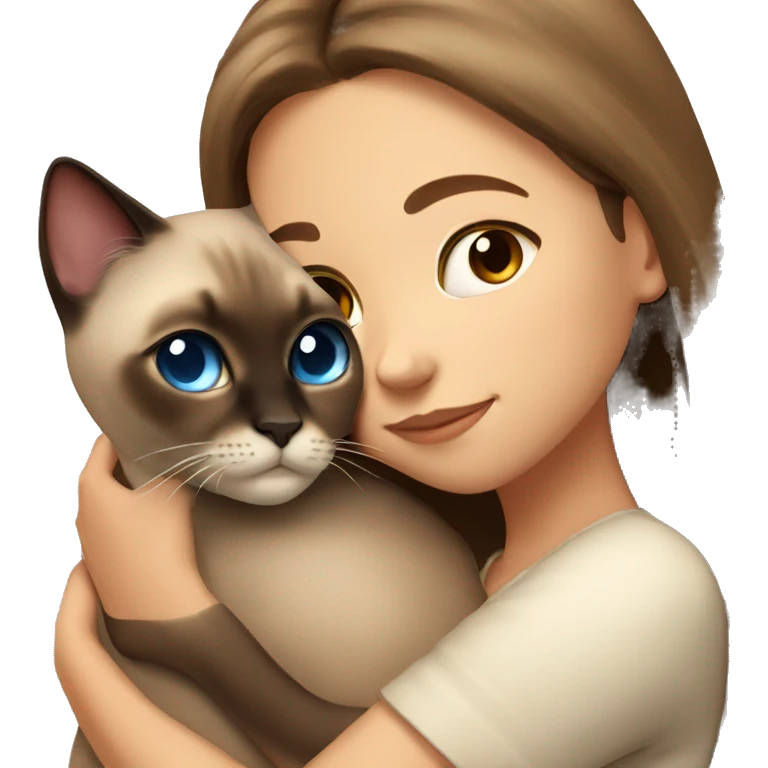  Siamese cat cuddling brown long hair girl emoji