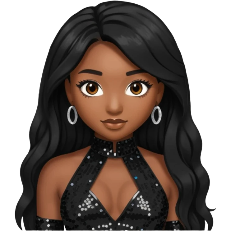 Normani from Fifth Harmony with long black hair, black sequin outfit emoji