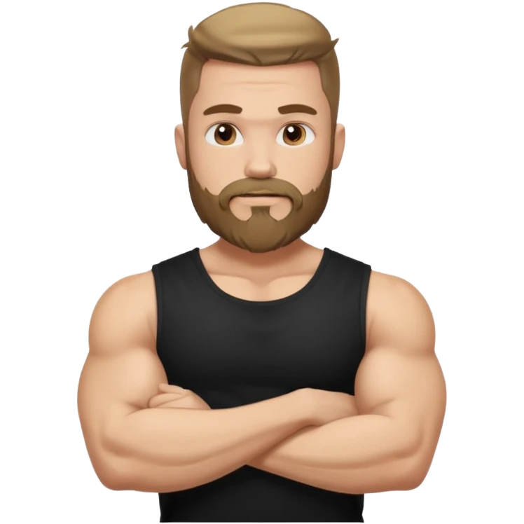 generate an ios genmoji of a fair guy wearing a sleevless black tshirt with big biceps and a goatee beard emoji