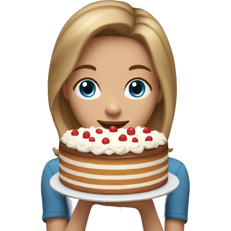 girl with brown hair with blond highlights and blue eyes eating cake  emoji
