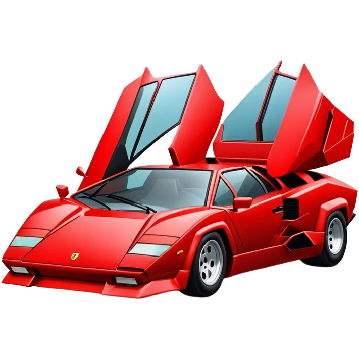 Bright red Lamborghini Countach, classic supercar with wedge shape and low profile emoji