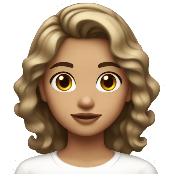 girl with short wavy hair and highlights, brown eyes and white clothes next to a white barrette emoji