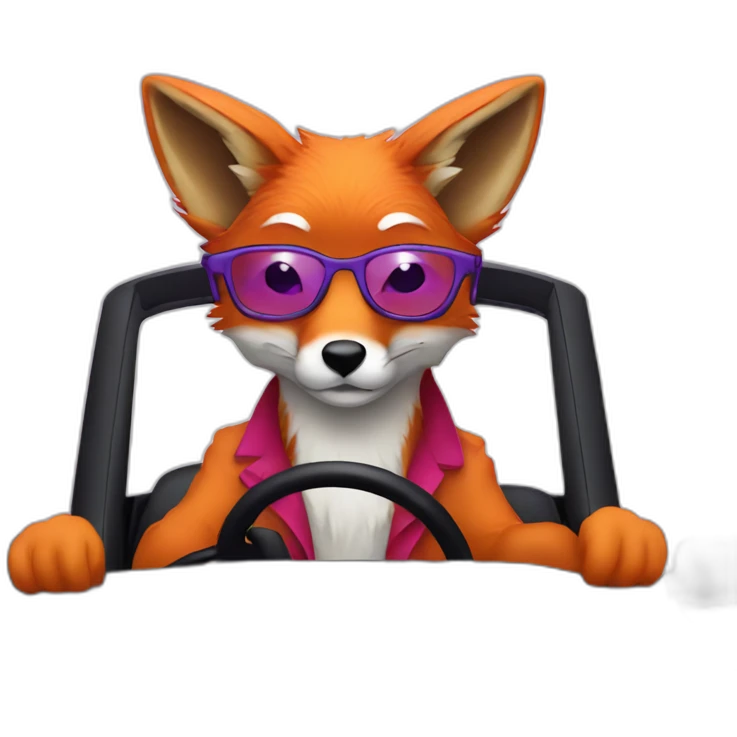 fox with glasses driving a purple miata emoji