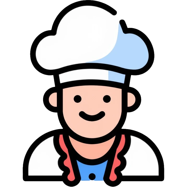 a pastry chef with a blue, white, and red collar emoji