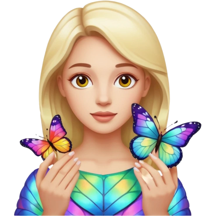 Cabelos de cor morro uma mulher branca com uma borboleta na sua mão emoji