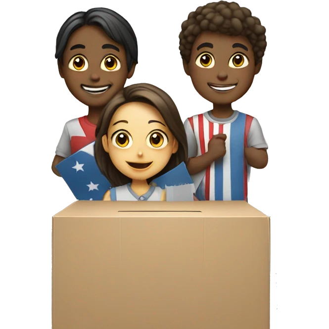 smiling girls and boys together to vote emoji