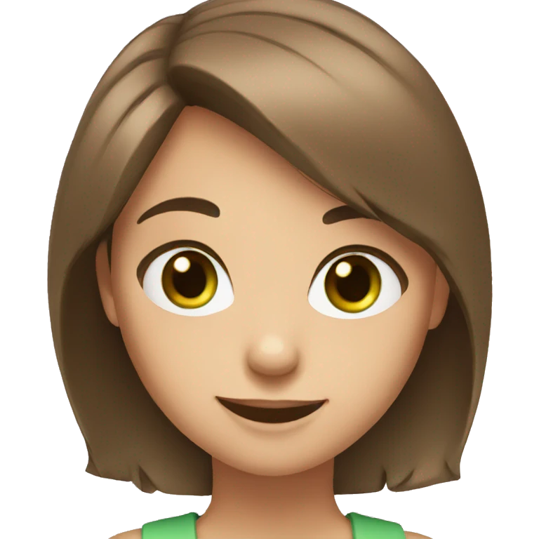 Girl Masha with brown hair and green eyes smiles emoji