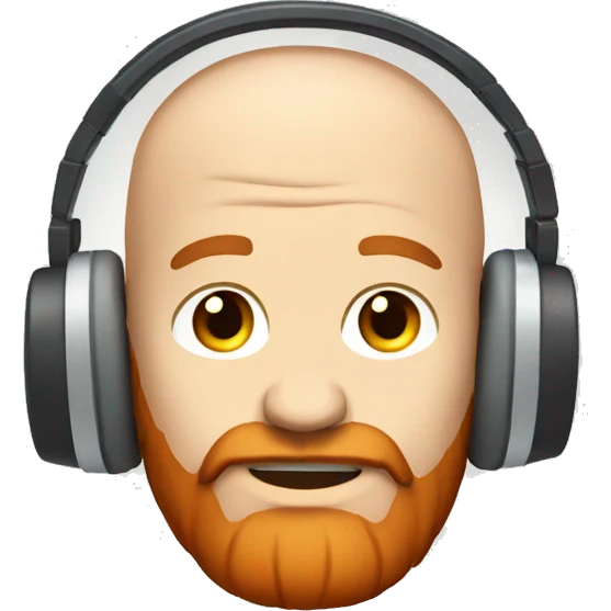 White guy, balding with a red beard with headphones on emoji