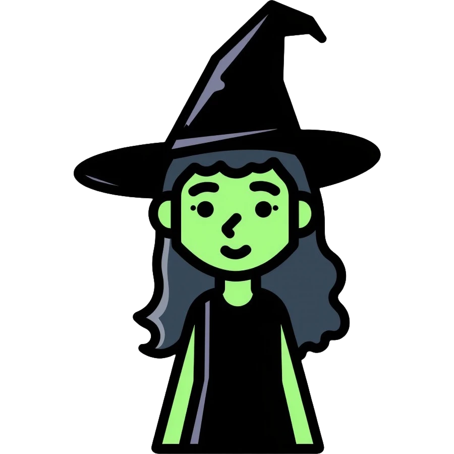 Elphaba, the green-skinned witch with black hat and dress emoji