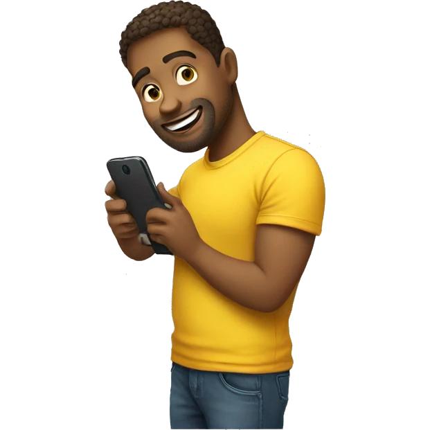 a man with a phone in his hand and a yellow t-shirt emoji