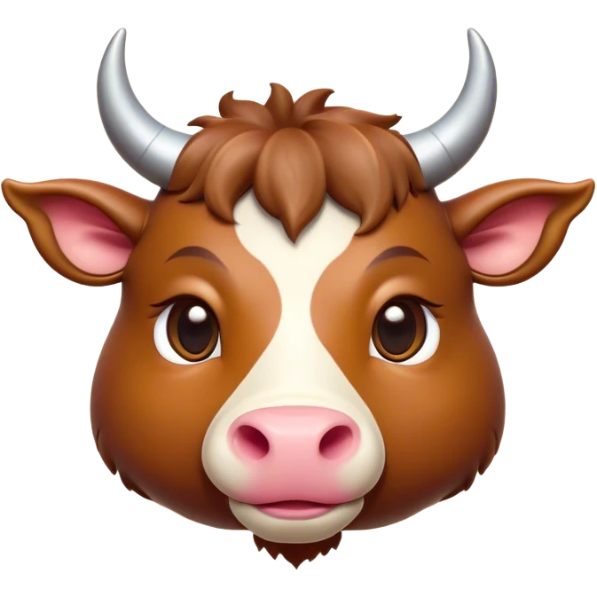 Cinematic Cute Domestic Ox Portrait Emoji, Head tilted playfully and inquisitively, with a robust, compact build and a polished hide adorned with subtle natural patterns, round, sparkling eyes full of gentle curiosity, Simplified yet irresistibly adorable features, highly detailed, glowing with a warm, friendly glow, high shine, affectionate and grounded, stylized with a touch of rustic charm, soft glowing outline, capturing the essence of a mischievous yet loving ox that feels like it could amble out of the screen into your arms! emoji