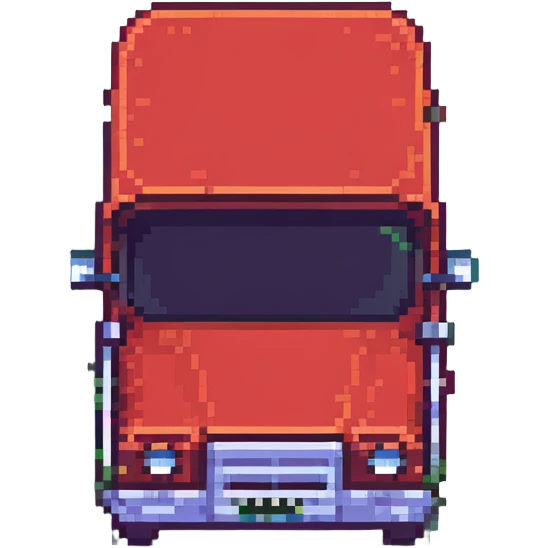 double-decker red city tour bus, pixel art style emoji