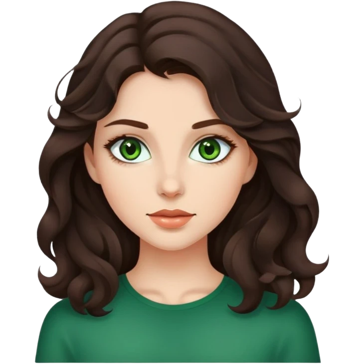 Beautiful girl with dark brown wavy hair and green eyes emoji