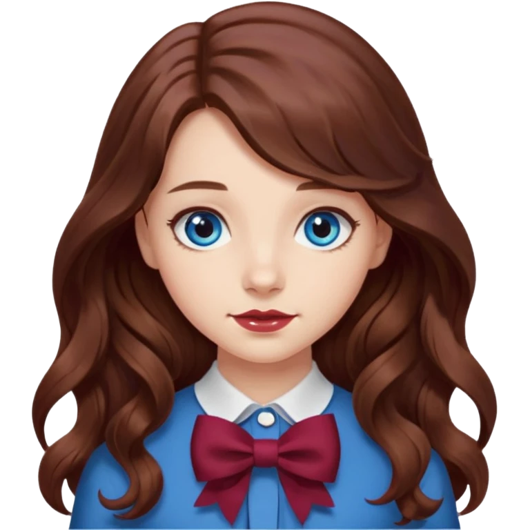 girl wavy long hair brown hair with a burgundy bow emoji