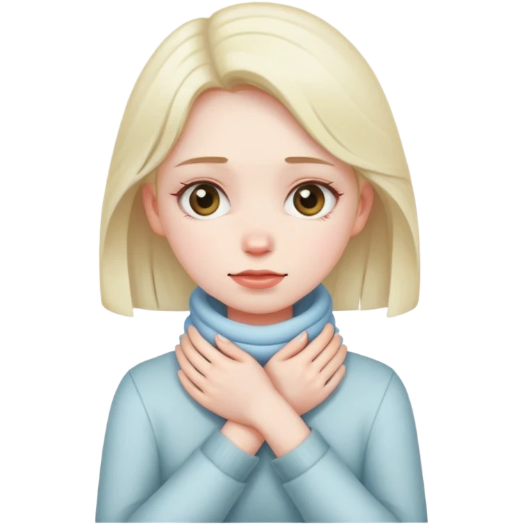 girl wrapping hands around her own neck emoji