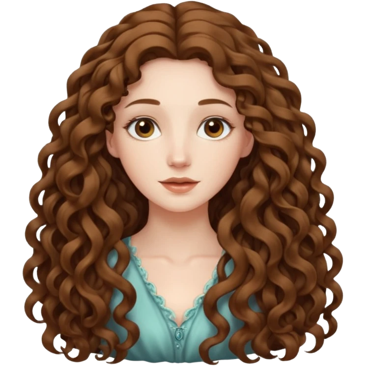 pale woman with brown curly very long hair, middle part. the hair is very very very very very very long, so long, you can't see the ends emoji