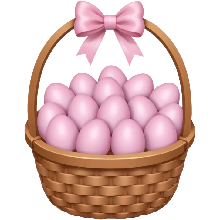 white basket full of light pink easter eggs with a light pink bow at the center emoji