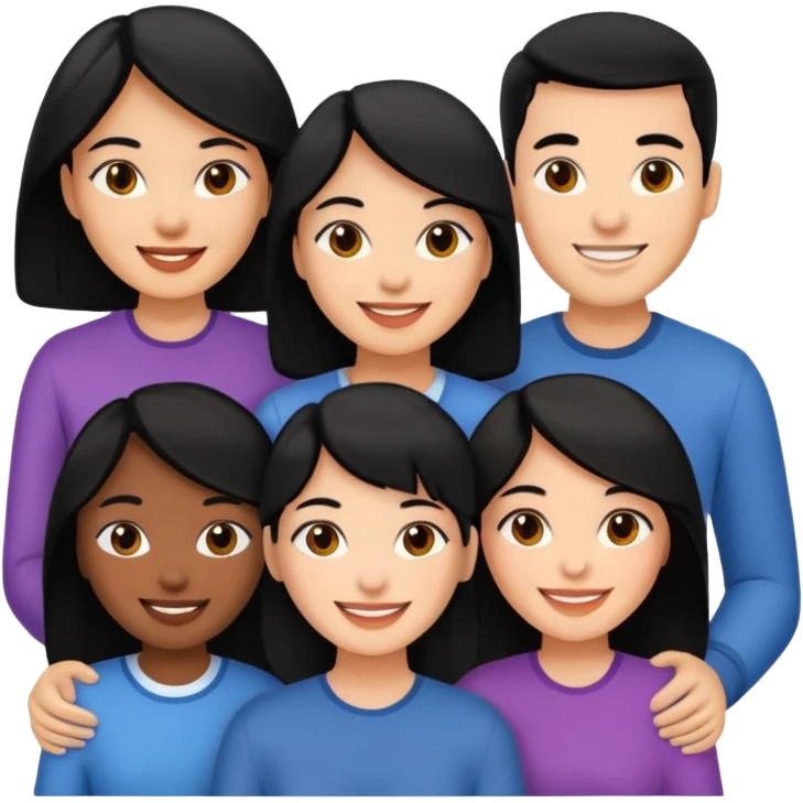 team with 4 people. 2 men and 2 women with black hair emoji