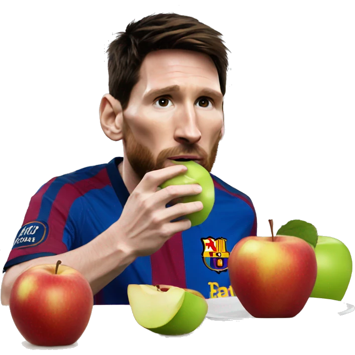 Messi eating an apple emoji