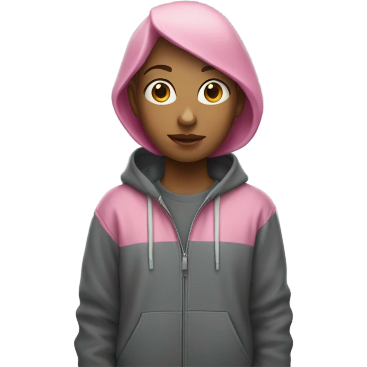 Woman with short pink hair and two boys in hoodies emoji