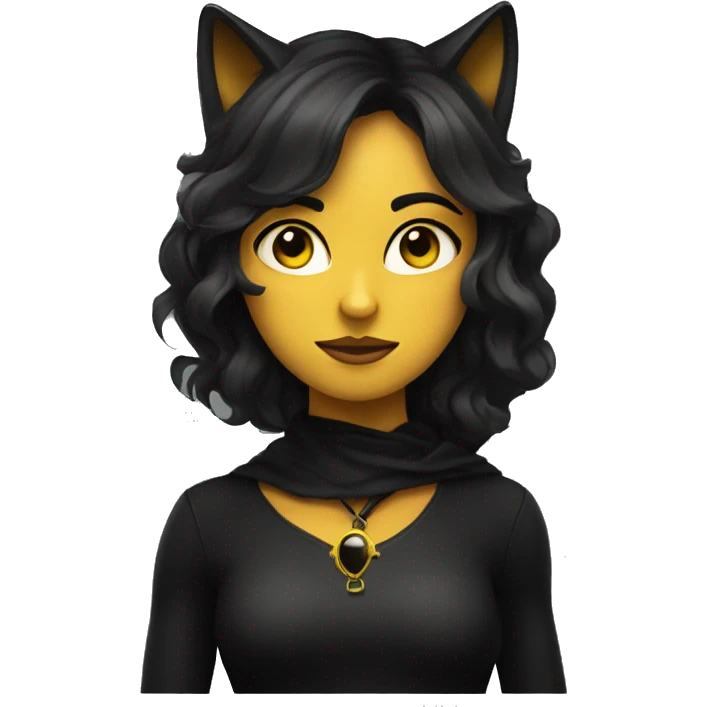 Femme brune chat noir aux yeux jaunes emoji