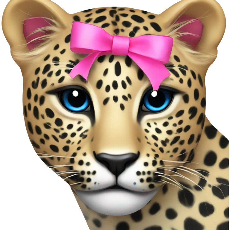  face leopard with black and blue spots with pink ribbon  emoji