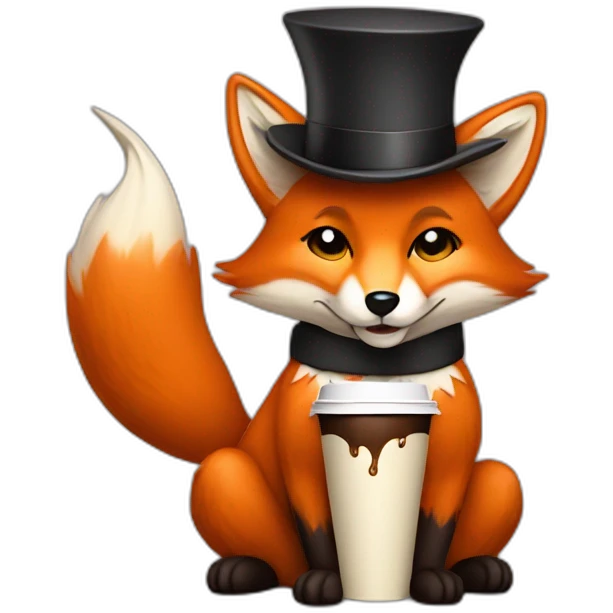 a fox drinking coffee wearing a high hat emoji