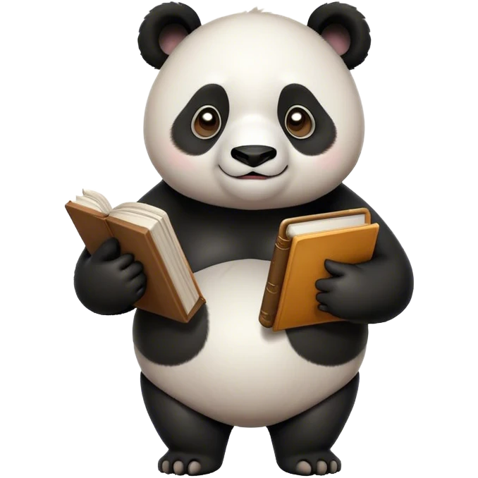 Panda shrugging his shoulders and hands with book in one hand and smartphone in the other emoji