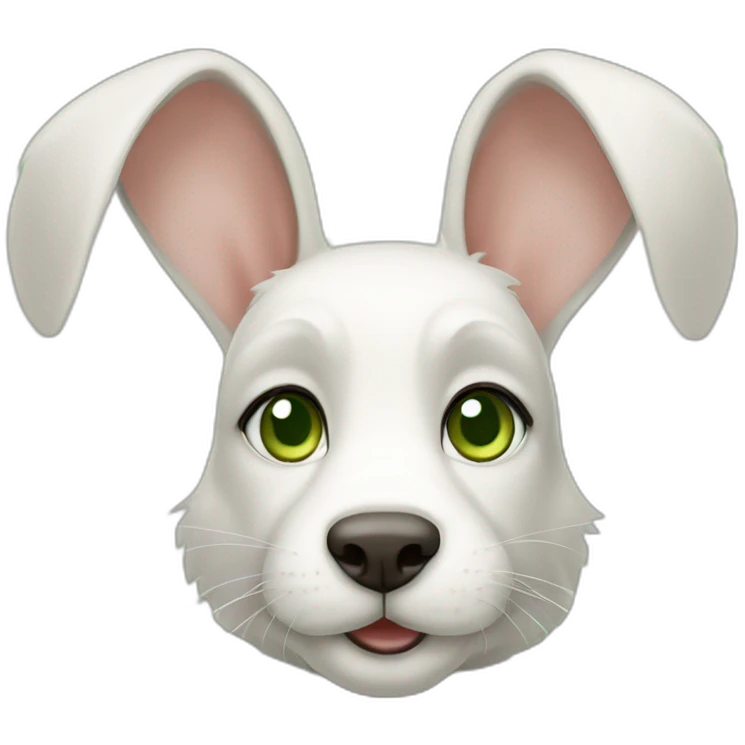 rabbit with dog mix, with green eyes, bege and white emoji