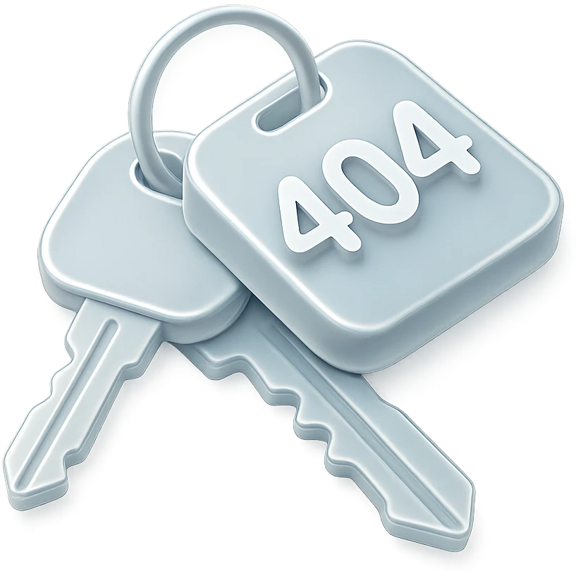 A set of 3D rendered car keys with a distinctive key fob displaying "404" - suggesting you can't start/access what you're looking for, but EuroHub has the keys to help you find the right page. emoji