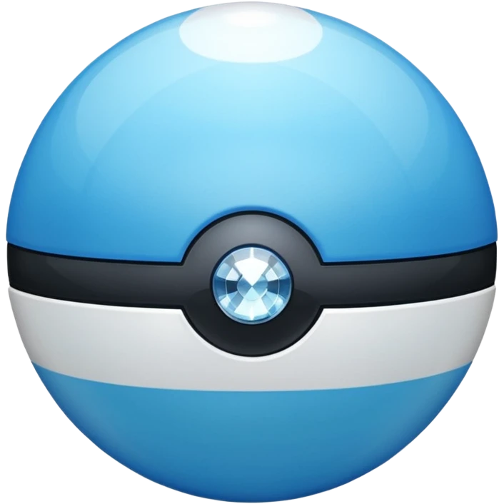 blue pokeball emoji, top half is a more saturated blue, bottom half is white, black stripe, with a white sheen, with a pearlescent finish, with a diamond effect emoji