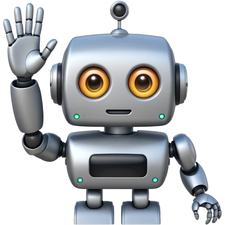 cute robot waving hand, big eyes, color #b0f2f8, apple emoji style emoji