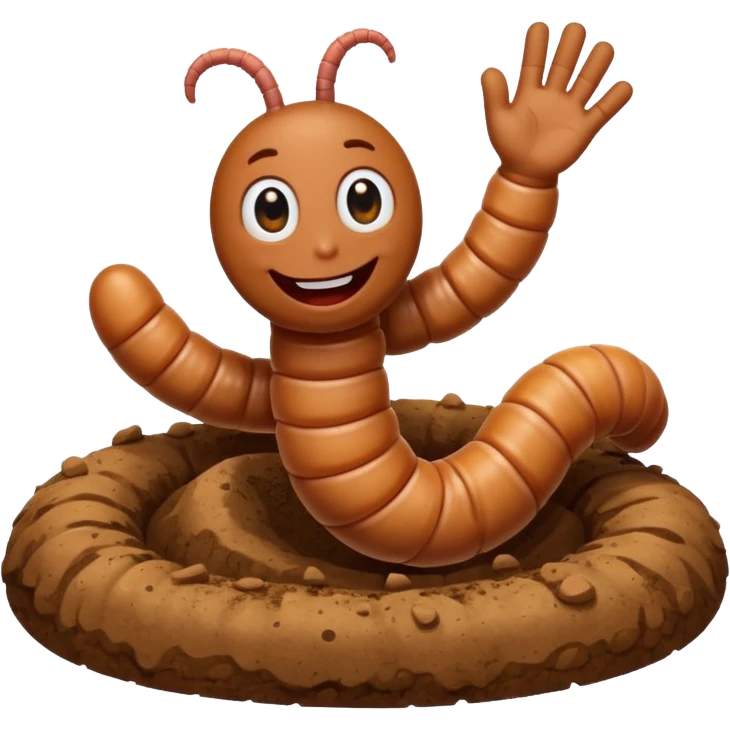 Happy worm waving from dirt hole emoji