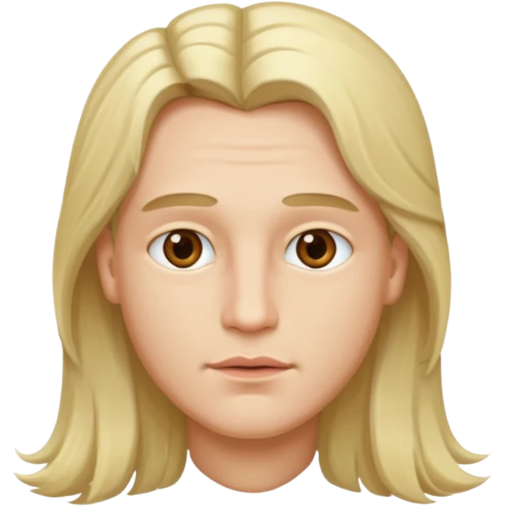 Feminine guy with gray eyes and plump lips. Long blond hair  emoji