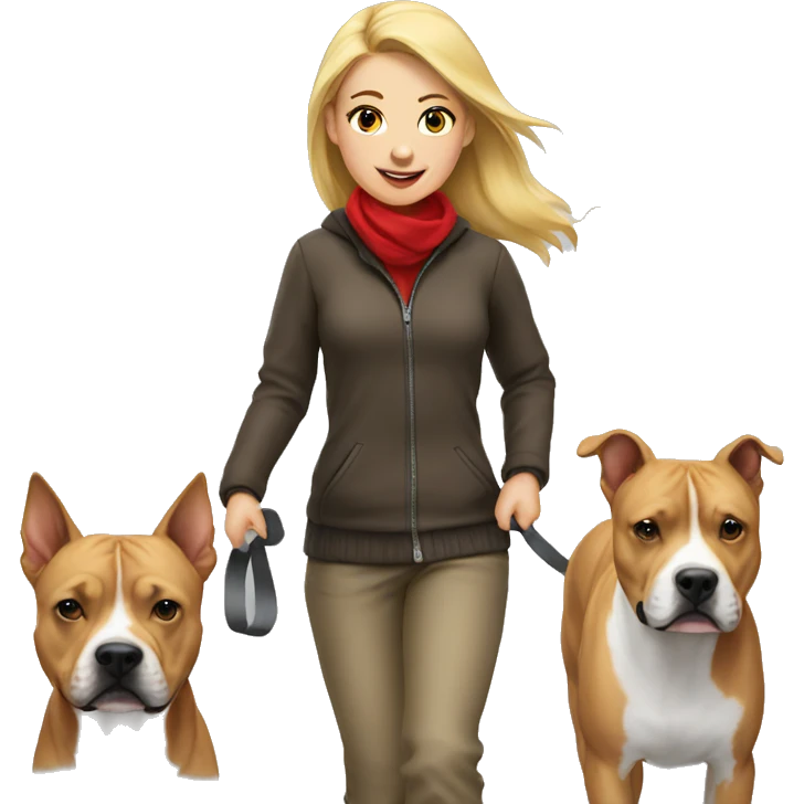 Blonde girl walking red amstaff emoji