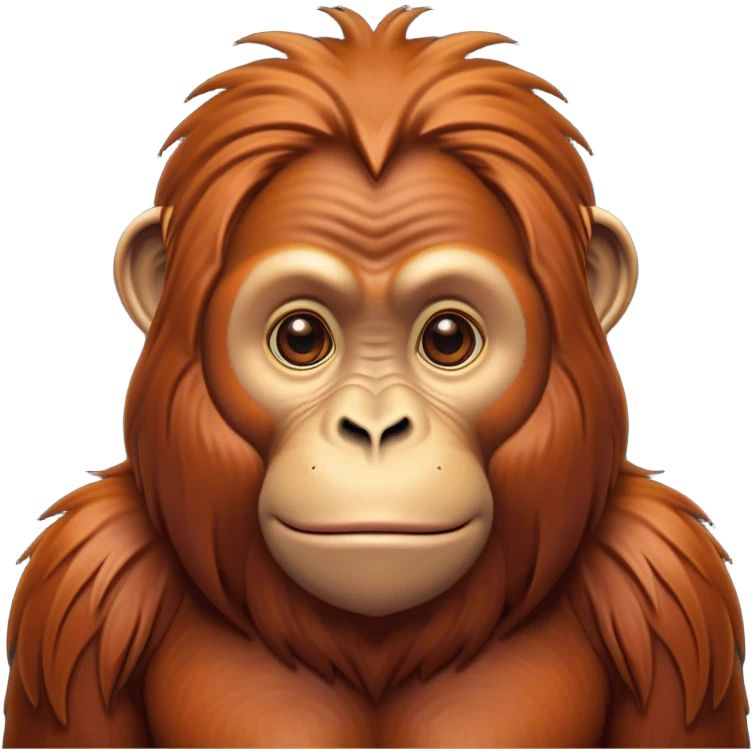 Cinematic Noble Orangutan Portrait Emoji, Poised and regal, with a robust, thoughtful build and deep, soulful eyes framed by rich, textured fur, Simplified yet sharp and sophisticated features, highly detailed, glowing with a soft, earthy glow, high shine, intelligent and contemplative, stylized with an air of ancient wisdom, focused and commanding, soft glowing outline, capturing the essence of a watchful and confident guardian that appears ready to step out of the screen with timeless authority! emoji