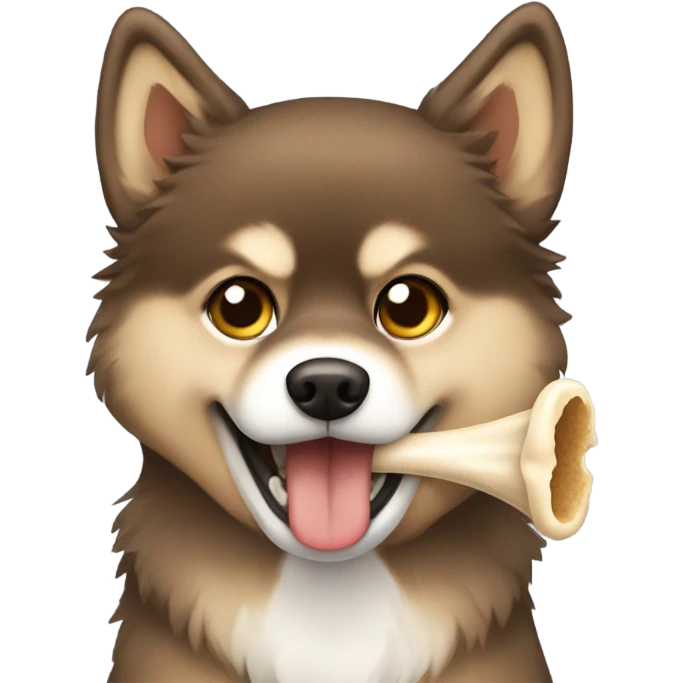 Brown Pomsky with bone emoji