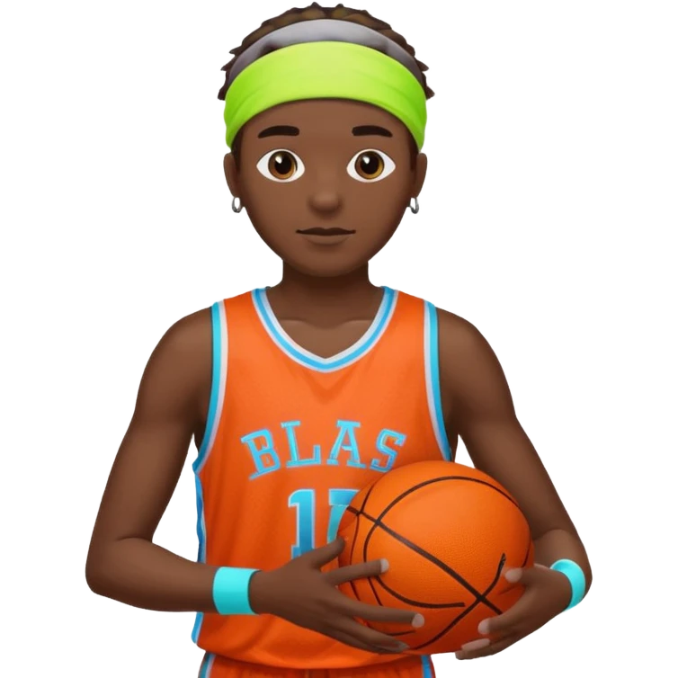Basketball guy with neon headband, hold ball emoji