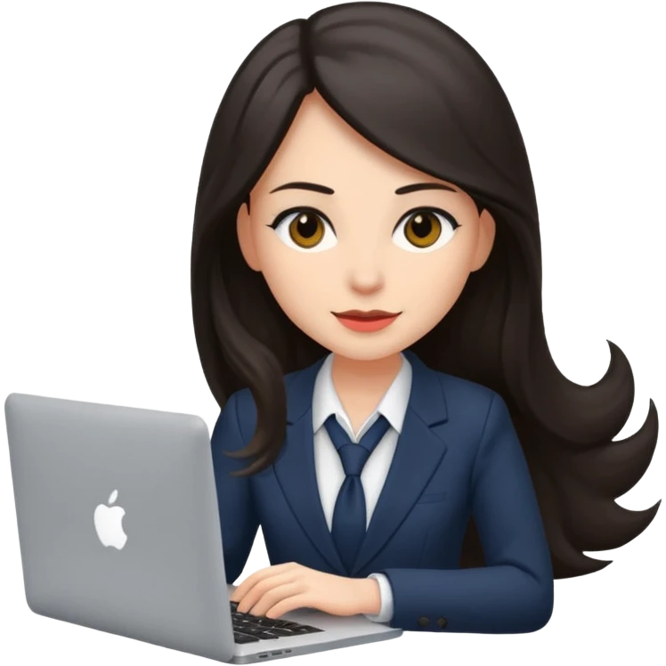 Sales women specialist in shipping with dark long hair with suits and MacBook  emoji