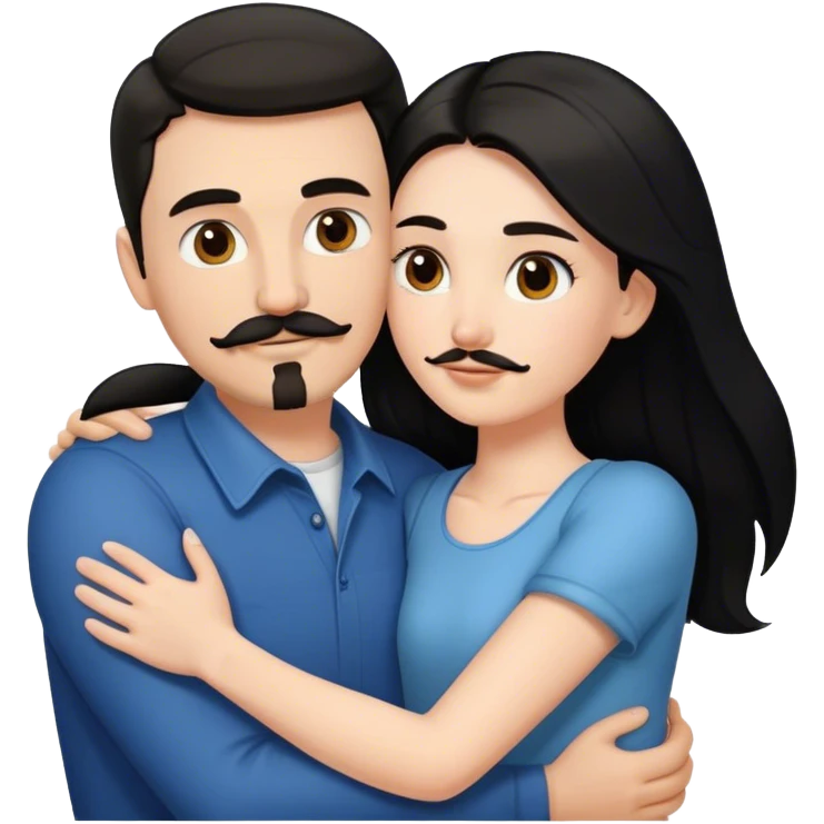 a white girl with long black hair, hugging a white guy with short brown hair goatee mustache emoji