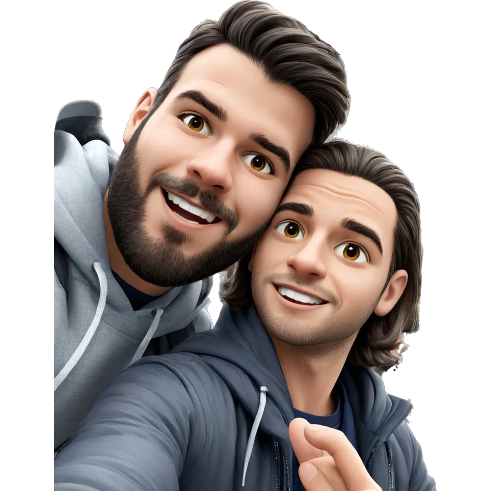 boys enjoying outdoor selfie emoji