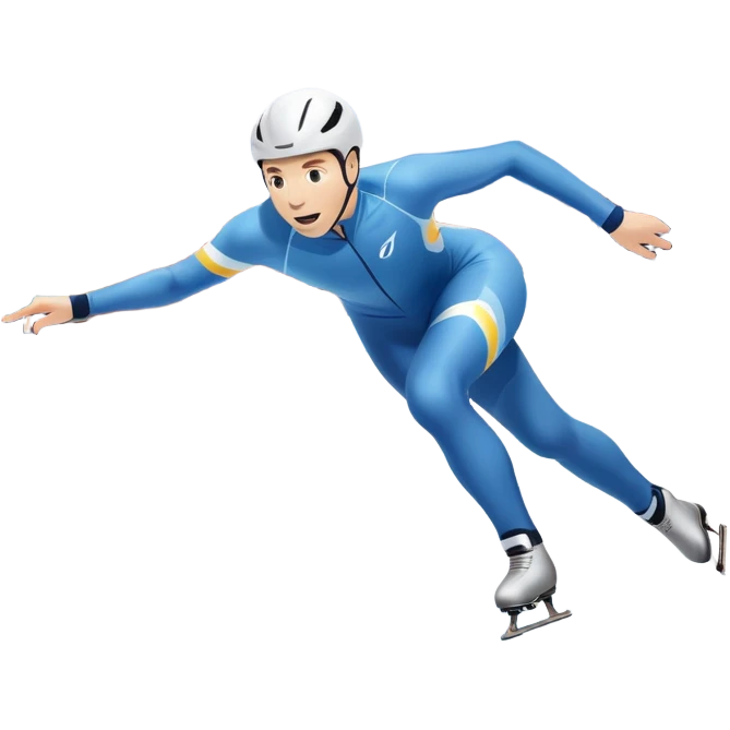 An icon showing a speed skater gliding at full speed on a polished ice rink, leaning into a sharp turn. The background features cheering crowds, icy curves, and distant snow-covered mountains. Transparent background highlights the precision, power, and grace of speed skating. emoji