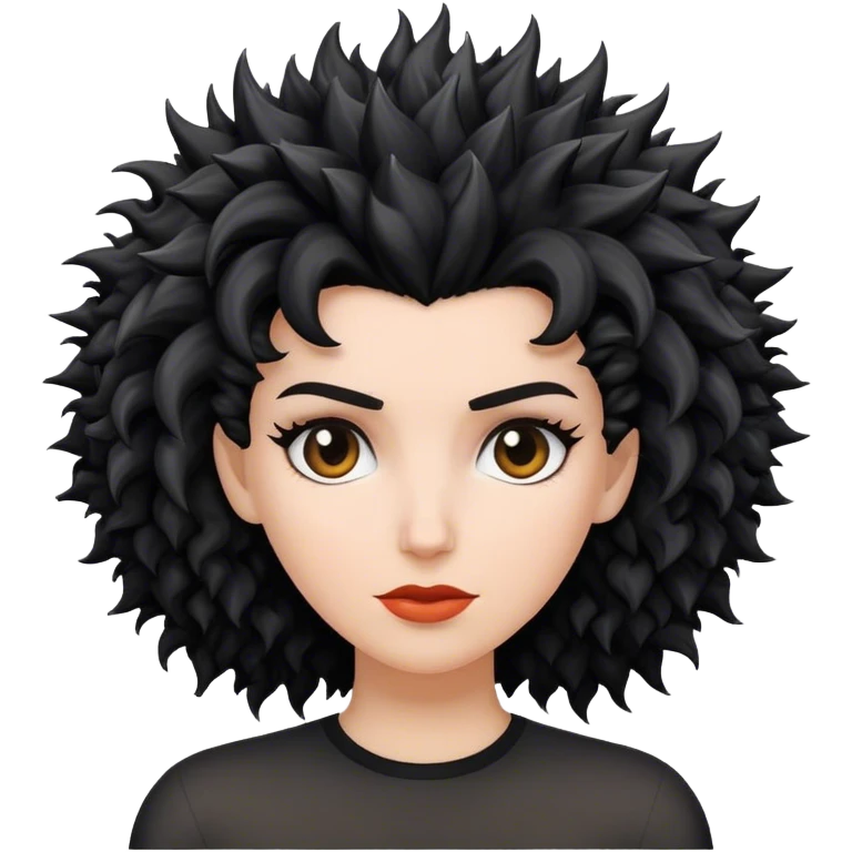 mulher branca de cabelo moicano preto enrolado emoji